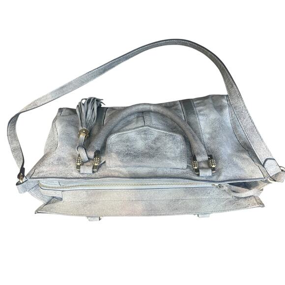 AIMEE KESTENBERG Two-Handle  Iridescent Gray Leather Handbag - Picture 6 of 16